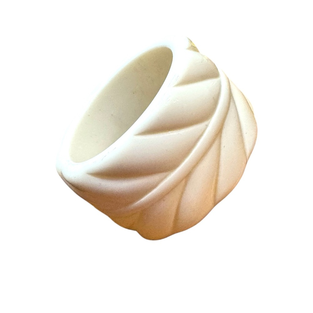 Vintage Mid Century White resin Thick Carved Bangle Bracelet